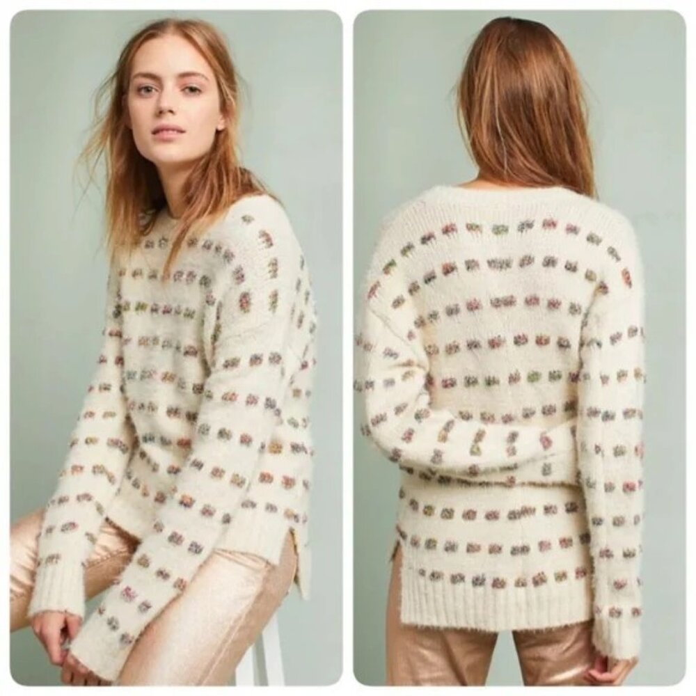 Anthropologie Moth Metallic Check Cream Sweater - Size Medium - EUC